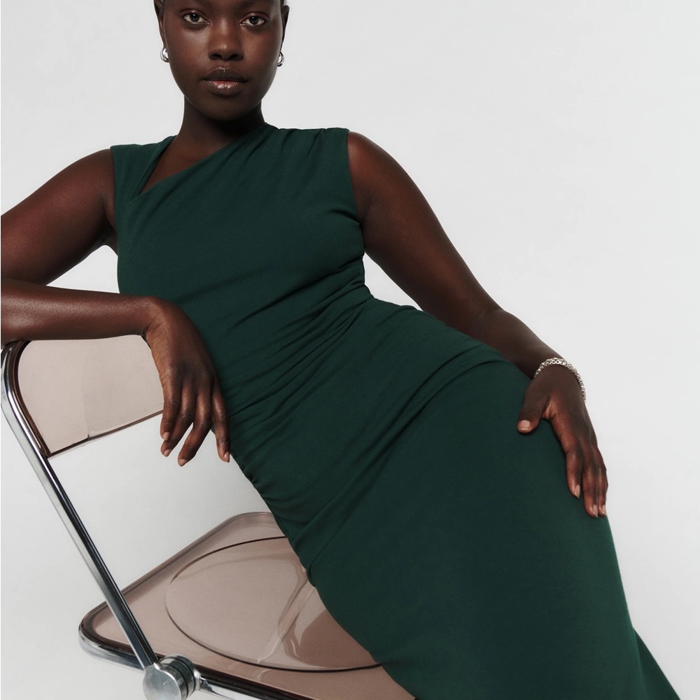 Reformation One Shoulder Dark Green Dress